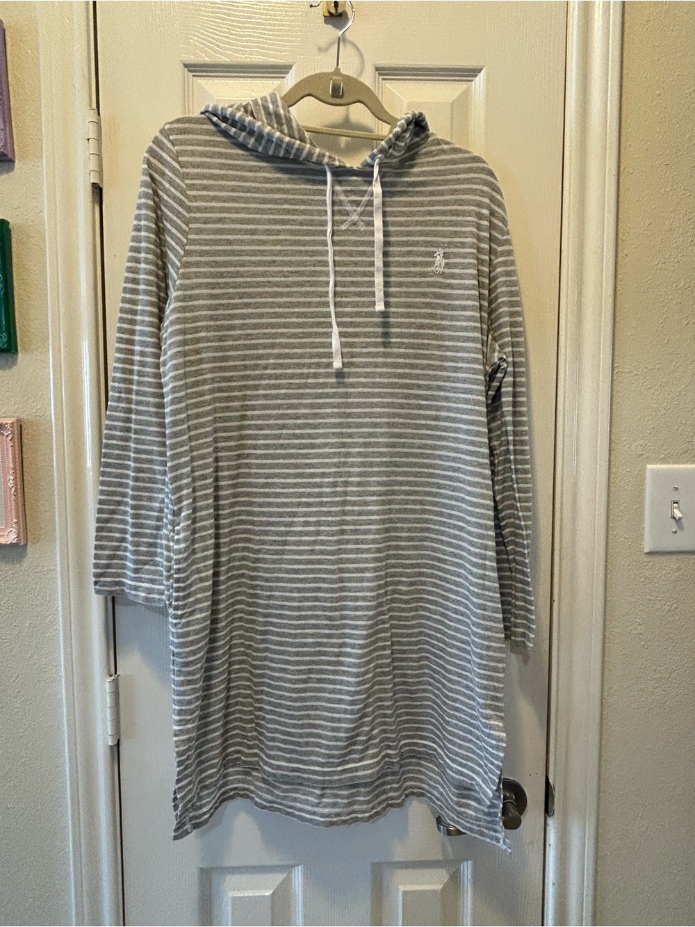 Polo by Ralph Lauren Gray and White Striped Hooded Nightgown